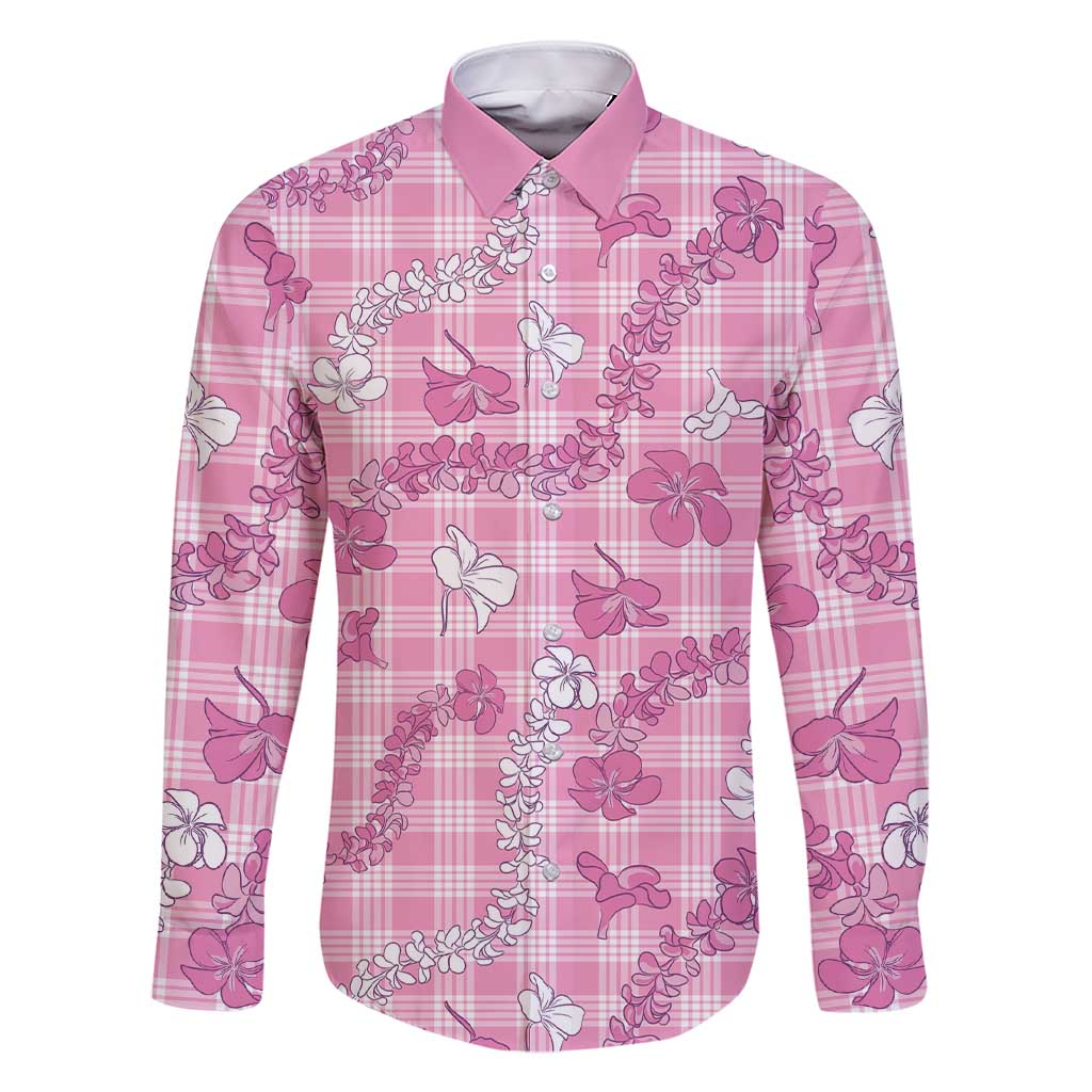 Alaka Aloha Hawaii Family Matching Short Sleeve Bodycon Dress and Hawaiian Shirt Plumeria Lei With Palaka Motif LT14 Dad's Shirt - Long Sleeve Pink - Polynesian Pride