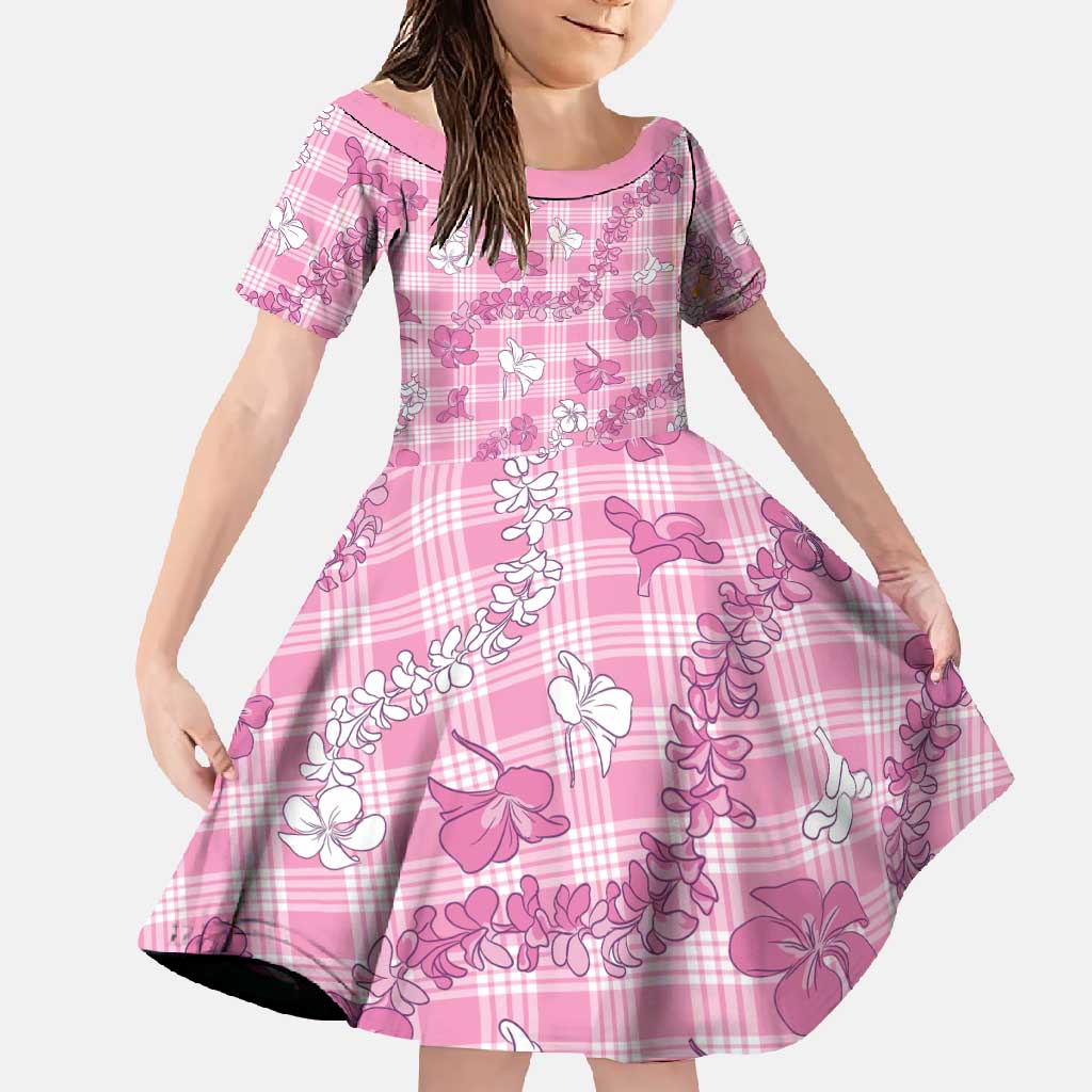 Alaka Aloha Hawaii Family Matching Tank Maxi Dress and Hawaiian Shirt Plumeria Lei With Palaka Motif LT14 Daughter's Dress Pink - Polynesian Pride