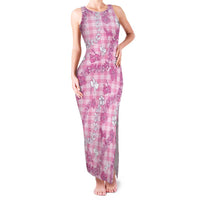Alaka Aloha Hawaii Family Matching Tank Maxi Dress and Hawaiian Shirt Plumeria Lei With Palaka Motif LT14 Mom's Dress Pink - Polynesian Pride