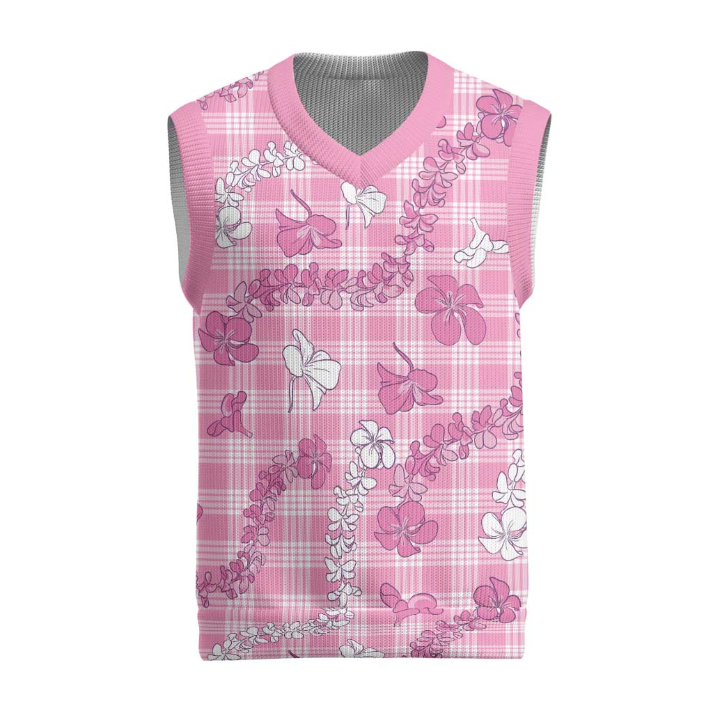 Alaka Aloha Hawaii Christmas Knitted V-Neck Vest Plumeria Lei With Palaka Motif LT14 Pink - Polynesian Pride