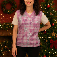 Alaka Aloha Hawaii Christmas Knitted V-Neck Vest Plumeria Lei With Palaka Motif LT14 - Polynesian Pride