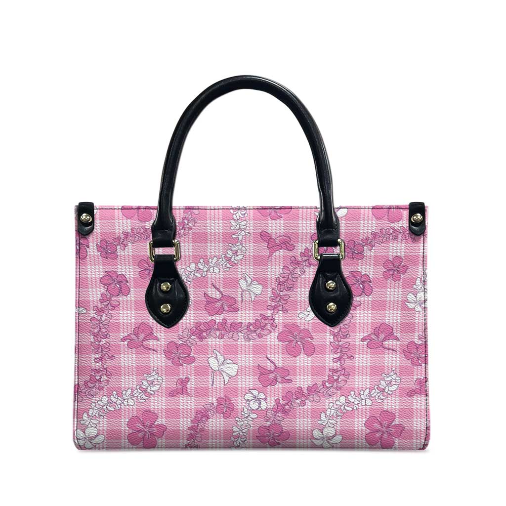 Alaka Aloha Hawaii Leather Bag Plumeria Lei With Palaka Motif - Polynesian Pride