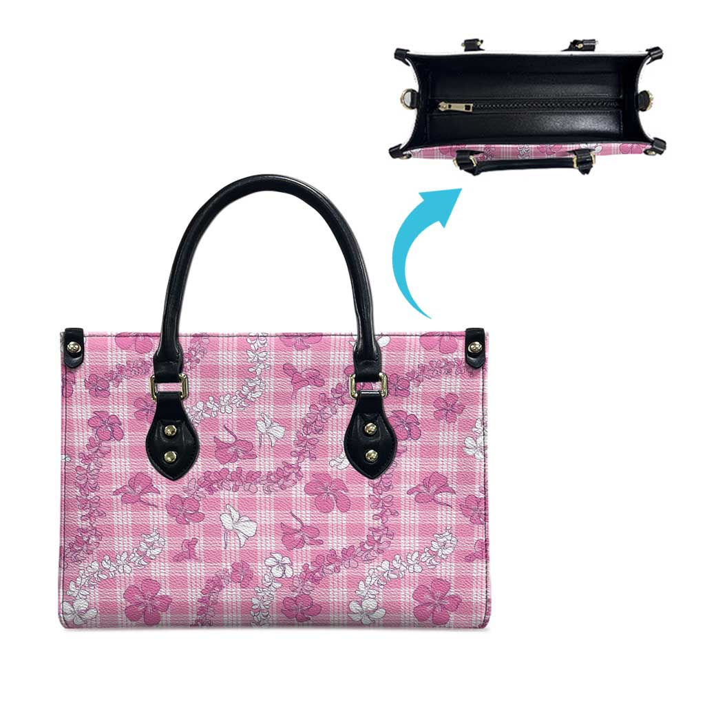 Alaka Aloha Hawaii Leather Bag Plumeria Lei With Palaka Motif - Polynesian Pride