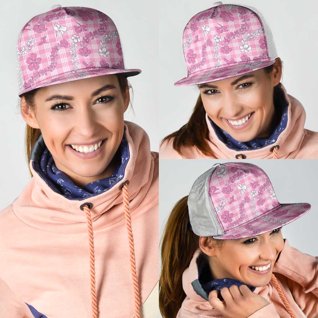 Alaka Aloha Hawaii Mesh Trucker Cap Plumeria Lei With Palaka Motif - Polynesian Pride