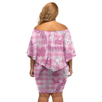 Alaka Aloha Hawaii Off Shoulder Short Dress Plumeria Lei With Palaka Motif - Polynesian Pride