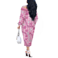 Alaka Aloha Hawaii Off The Shoulder Long Sleeve Dress Plumeria Lei With Palaka Motif LT14 - Polynesian Pride
