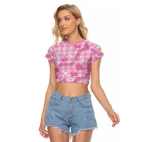 Alaka Aloha Hawaii Raglan Cropped T Shirt Plumeria Lei With Palaka Motif - Polynesian Pride