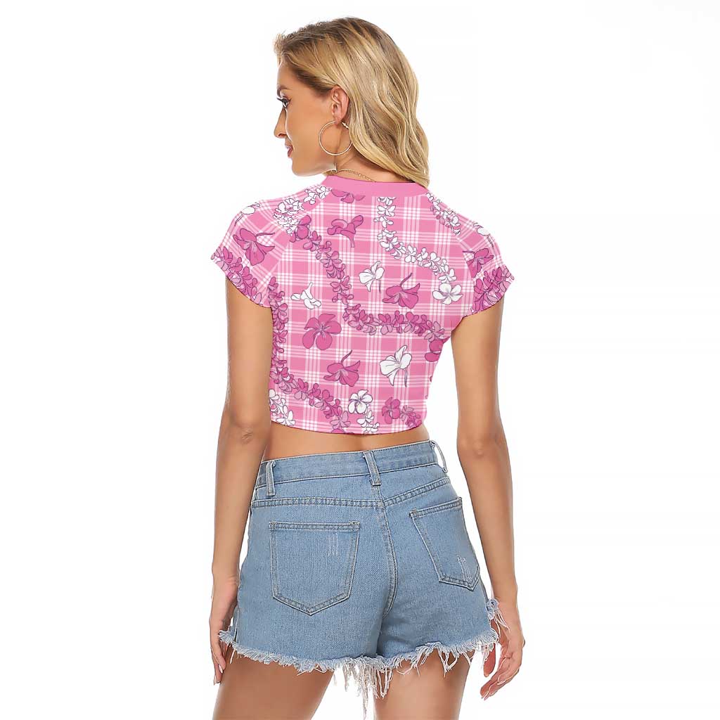 Alaka Aloha Hawaii Raglan Cropped T Shirt Plumeria Lei With Palaka Motif - Polynesian Pride