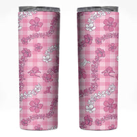 Alaka Aloha Hawaii Skinny Tumbler Plumeria Lei With Palaka Motif LT14 Pink - Polynesian Pride
