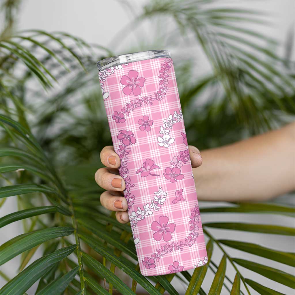 Alaka Aloha Hawaii Skinny Tumbler Plumeria Lei With Palaka Motif LT14 - Polynesian Pride
