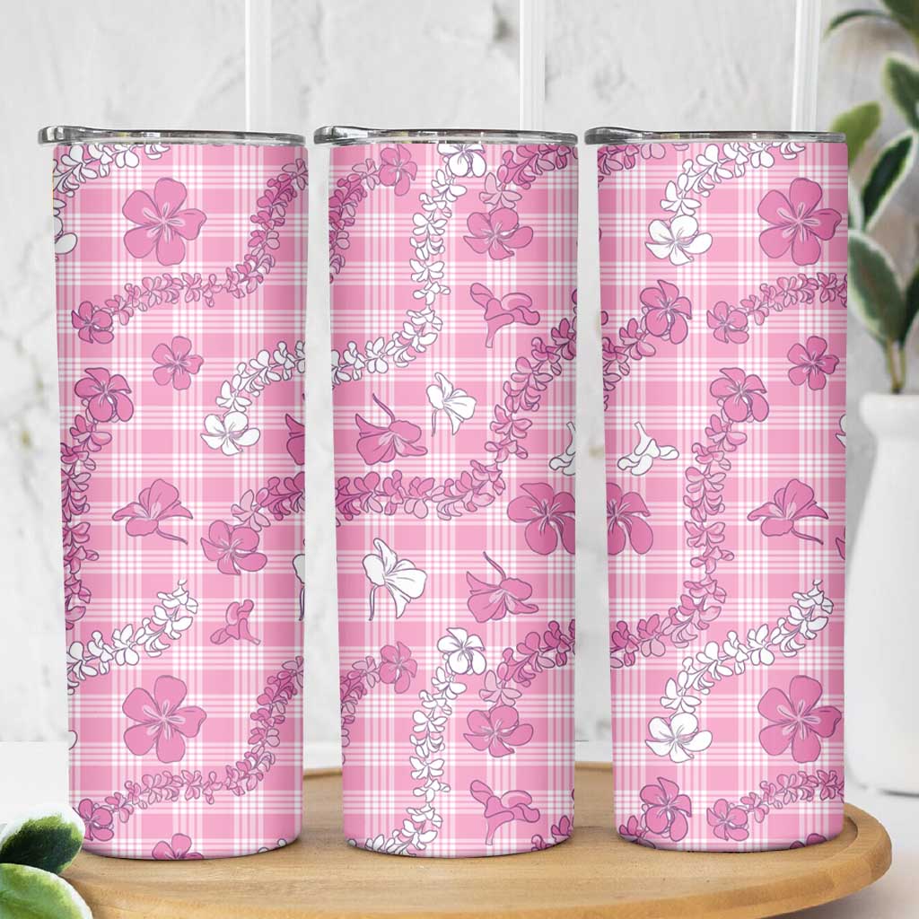 Alaka Aloha Hawaii Skinny Tumbler Plumeria Lei With Palaka Motif LT14 - Polynesian Pride