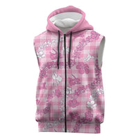 Alaka Aloha Hawaii Sleeveless Zip Hoodie Plumeria Lei With Palaka Motif LT14 Pink - Polynesian Pride