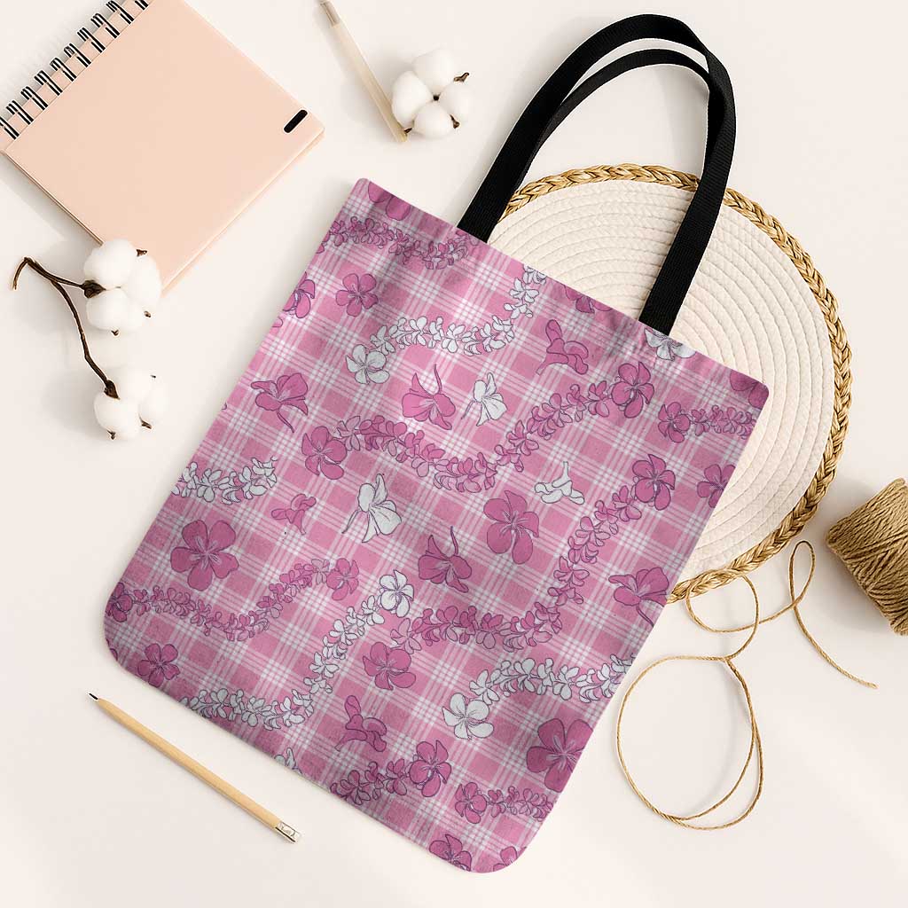 Alaka Aloha Hawaii Tote Bag Plumeria Lei With Palaka Motif - Polynesian Pride