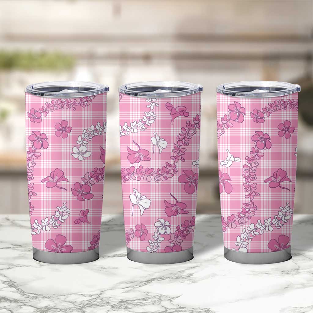Alaka Aloha Hawaii Tumbler Cup Plumeria Lei With Palaka Motif - Polynesian Pride