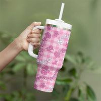 Alaka Aloha Hawaii Tumbler With Handle Plumeria Lei With Palaka Motif - Polynesian Pride