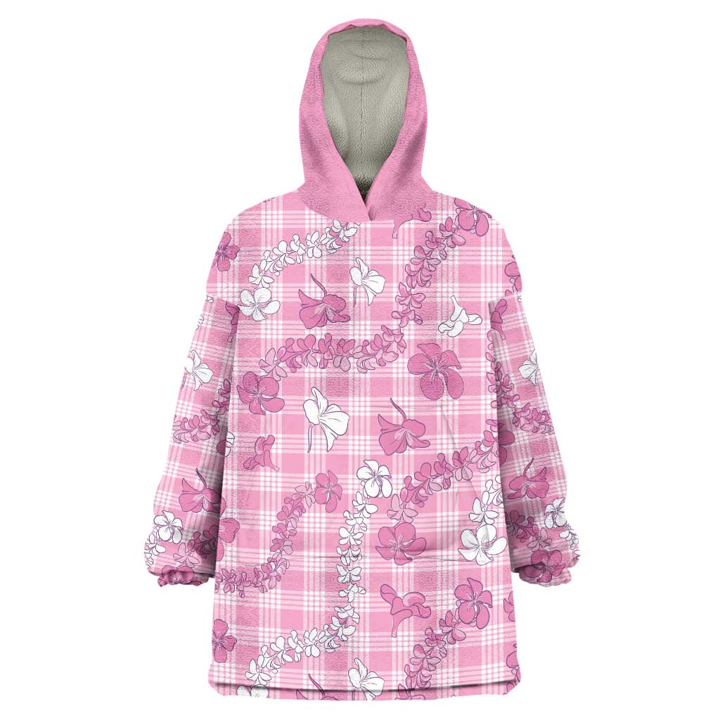 Alaka Aloha Hawaii Wearable Blanket Hoodie Plumeria Lei With Palaka Motif LT14 One Size Pink - Polynesian Pride