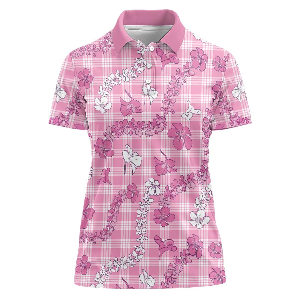 Alaka Aloha Hawaii Women Polo Shirt Plumeria Lei With Palaka Motif - Polynesian Pride