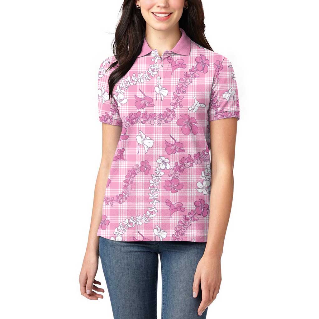 Alaka Aloha Hawaii Women Polo Shirt Plumeria Lei With Palaka Motif - Polynesian Pride