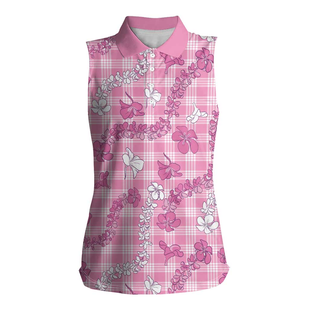Alaka Aloha Hawaii Women Sleeveless Polo Shirt Plumeria Lei With Palaka Motif LT14 Female Pink - Polynesian Pride