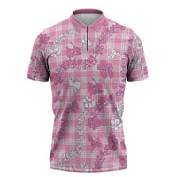 Alaka Aloha Hawaii Zipper Polo Shirt Plumeria Lei With Palaka Motif LT14 Pink - Polynesian Pride