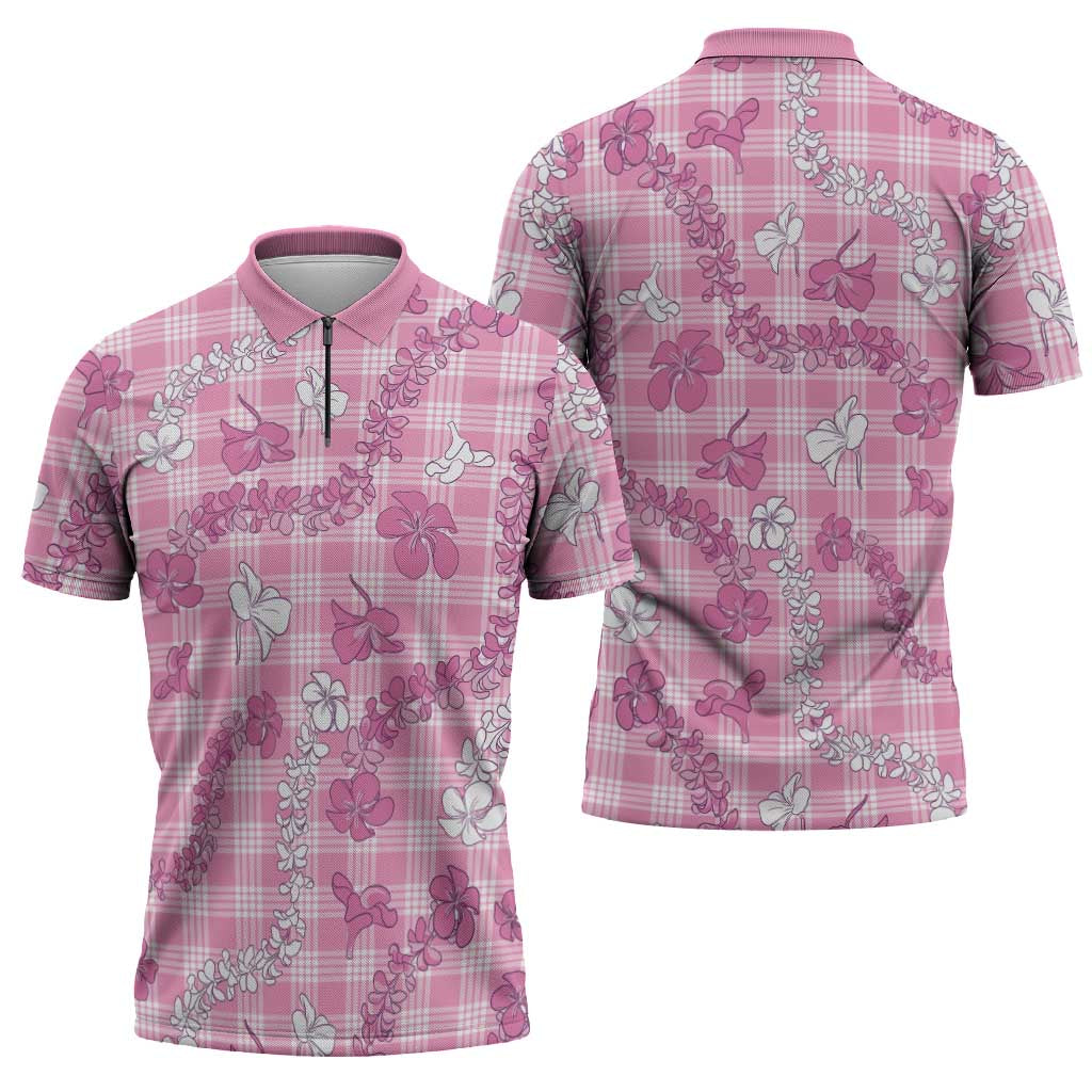 Alaka Aloha Hawaii Zipper Polo Shirt Plumeria Lei With Palaka Motif LT14 - Polynesian Pride