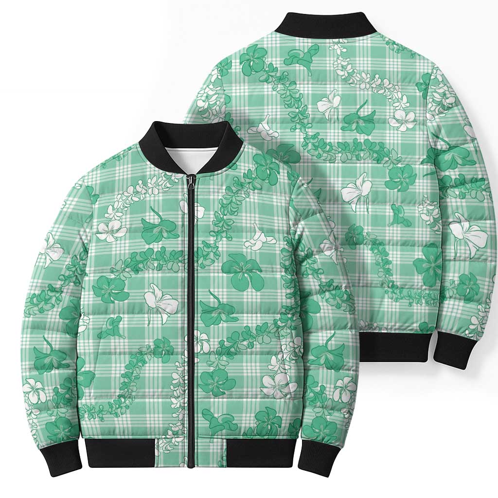 Omaomao Aloha Hawaii Bomber Puffer Jacket Plumeria Lei With Palaka Motif - Polynesian Pride