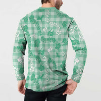 Omaomao Aloha Hawaii Button Sweatshirt Plumeria Lei With Palaka Motif - Polynesian Pride