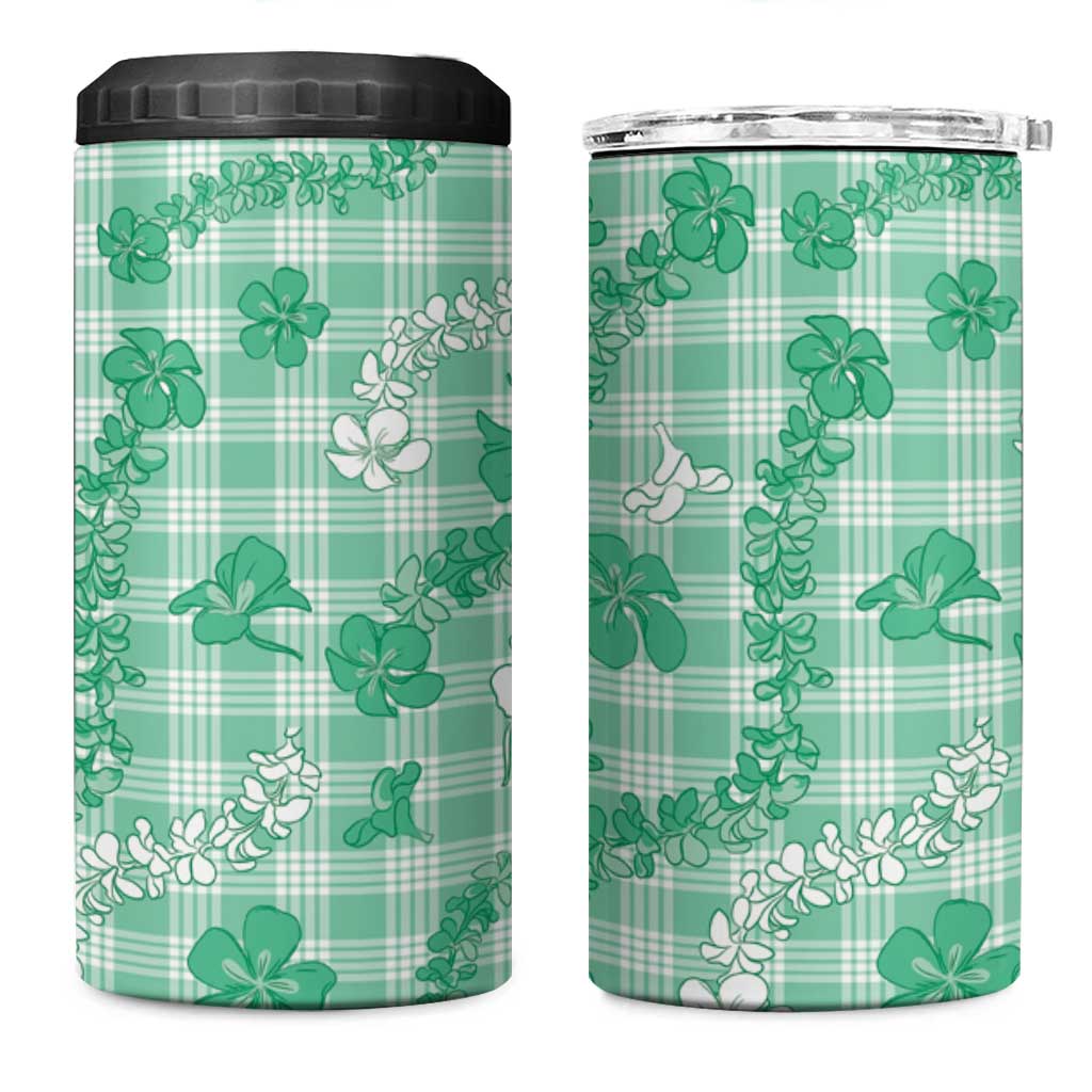 Omaomao Aloha Hawaii 4 in 1 Can Cooler Tumbler Plumeria Lei With Palaka Motif LT14 One Size: 16 oz Green - Polynesian Pride