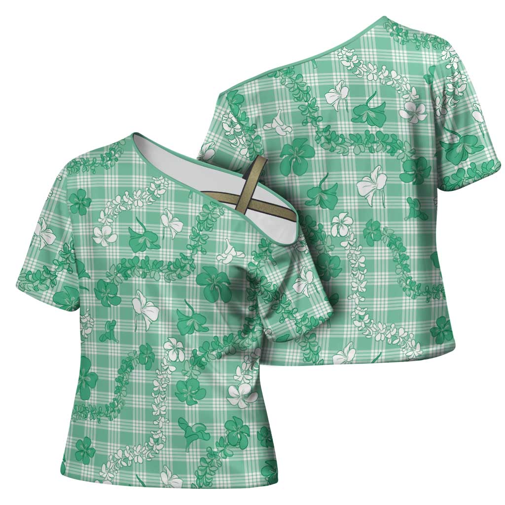 Omaomao Aloha Hawaii Cross Shoulder Shirt Plumeria Lei With Palaka Motif - Polynesian Pride