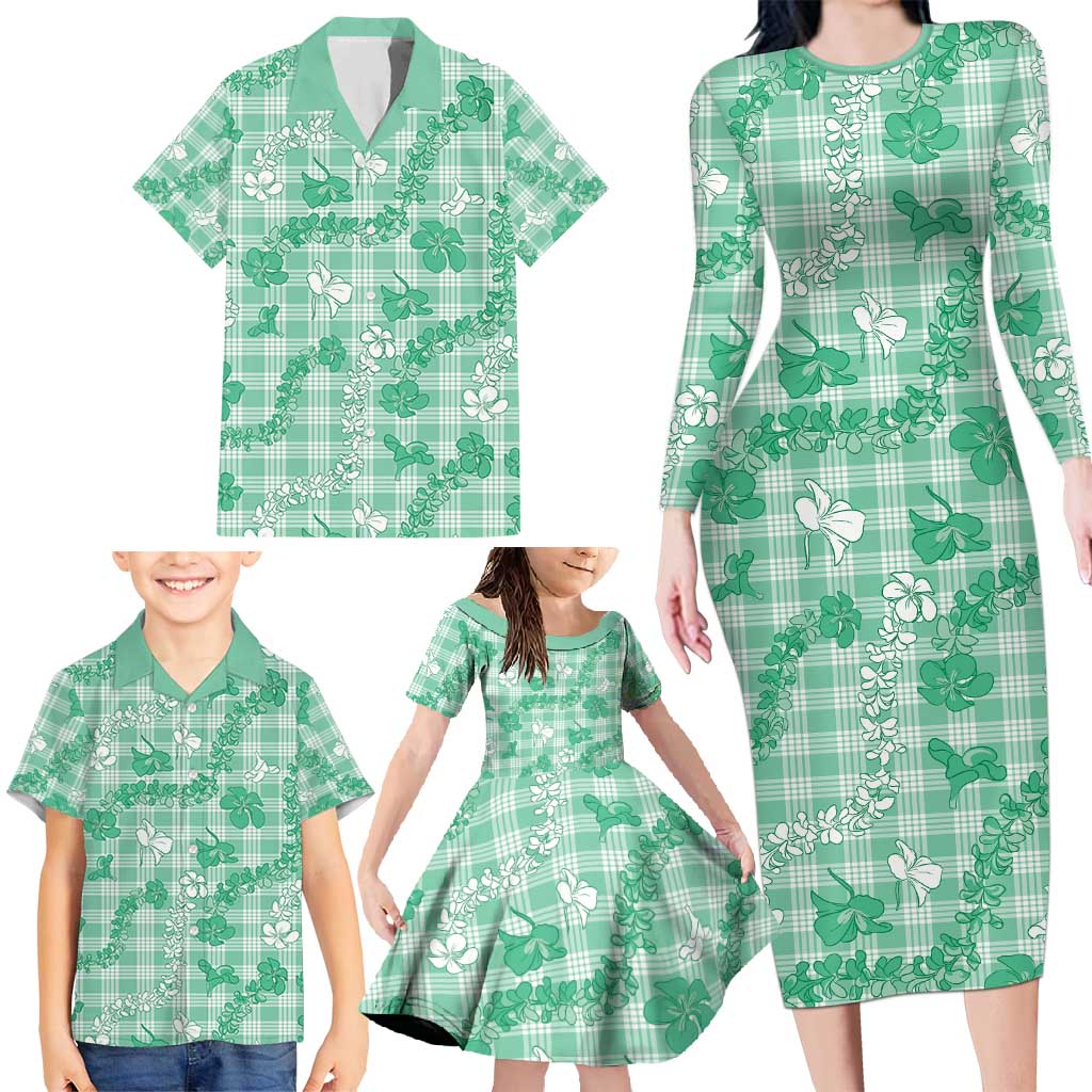 Omaomao Aloha Hawaii Family Matching Long Sleeve Bodycon Dress and Hawaiian Shirt Plumeria Lei With Palaka Motif LT14 - Polynesian Pride