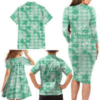 Omaomao Aloha Hawaii Family Matching Long Sleeve Bodycon Dress and Hawaiian Shirt Plumeria Lei With Palaka Motif LT14 - Polynesian Pride