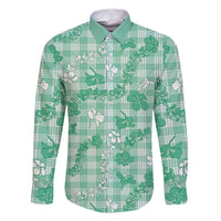 Omaomao Aloha Hawaii Family Matching Long Sleeve Bodycon Dress and Hawaiian Shirt Plumeria Lei With Palaka Motif LT14 Dad's Shirt - Long Sleeve Green - Polynesian Pride