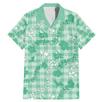 Omaomao Aloha Hawaii Family Matching Mermaid Dress and Hawaiian Shirt Plumeria Lei With Palaka Motif LT14 Dad's Shirt - Short Sleeve Green - Polynesian Pride