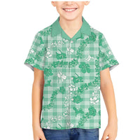 Omaomao Aloha Hawaii Family Matching Mermaid Dress and Hawaiian Shirt Plumeria Lei With Palaka Motif LT14 Son's Shirt Green - Polynesian Pride