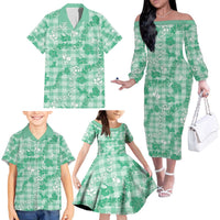 Omaomao Aloha Hawaii Family Matching Off The Shoulder Long Sleeve Dress and Hawaiian Shirt Plumeria Lei With Palaka Motif LT14 - Polynesian Pride