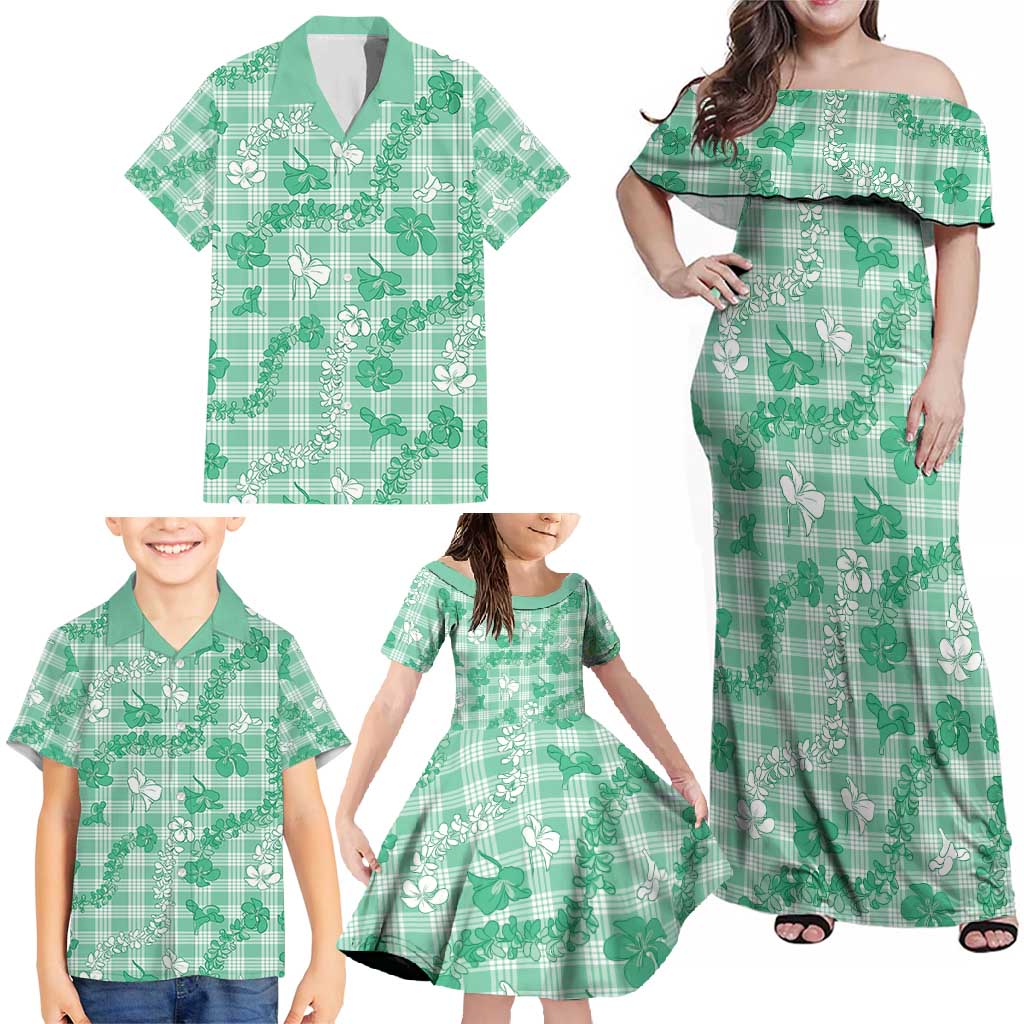 Omaomao Aloha Hawaii Family Matching Off Shoulder Maxi Dress and Hawaiian Shirt Plumeria Lei With Palaka Motif - Polynesian Pride