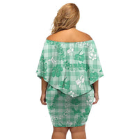 Omaomao Aloha Hawaii Family Matching Off Shoulder Short Dress and Hawaiian Shirt Plumeria Lei With Palaka Motif LT14 - Polynesian Pride