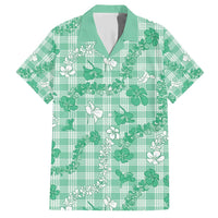 Omaomao Aloha Hawaii Family Matching Short Sleeve Bodycon Dress and Hawaiian Shirt Plumeria Lei With Palaka Motif LT14 Dad's Shirt - Short Sleeve Green - Polynesian Pride