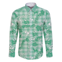 Omaomao Aloha Hawaii Family Matching Short Sleeve Bodycon Dress and Hawaiian Shirt Plumeria Lei With Palaka Motif LT14 Dad's Shirt - Long Sleeve Green - Polynesian Pride