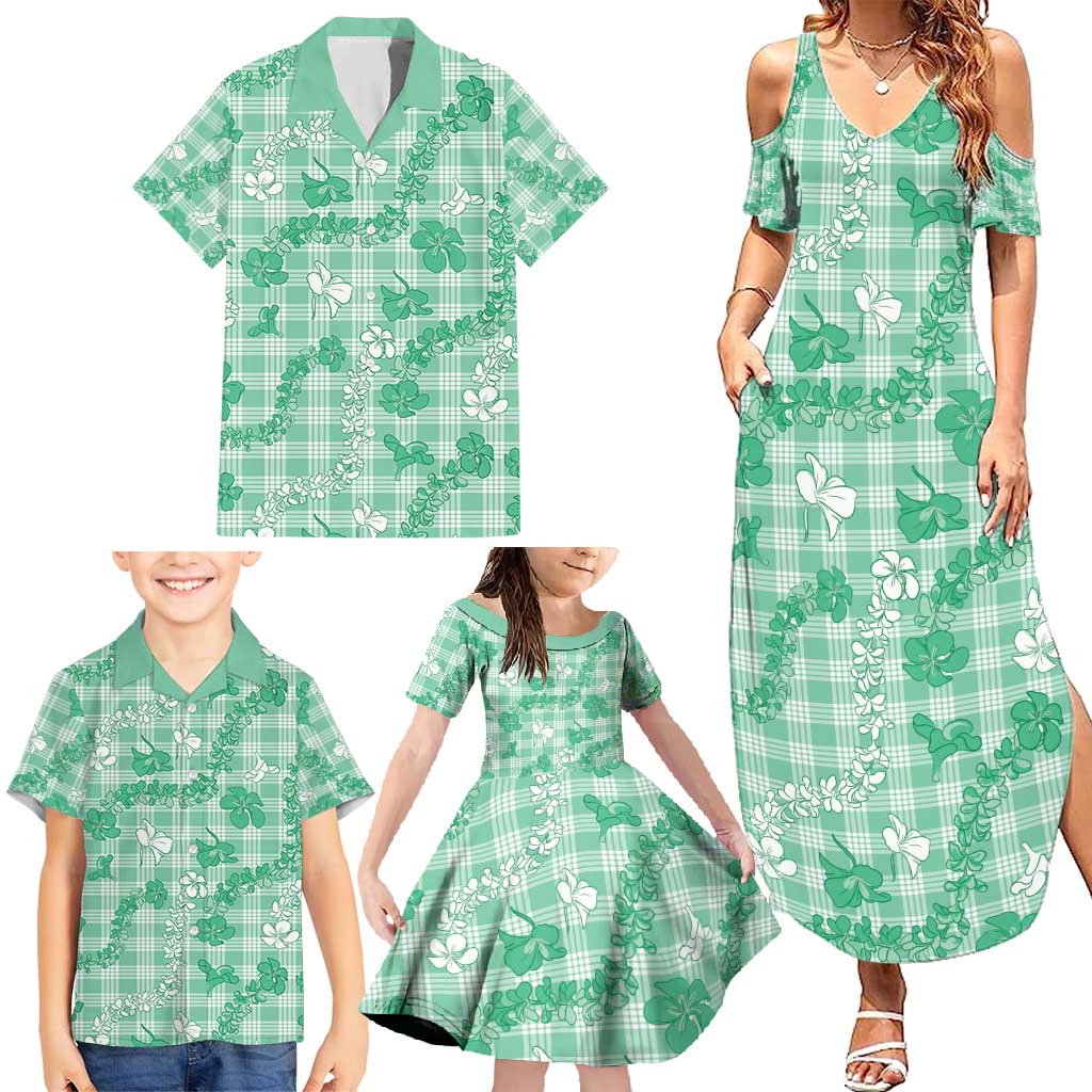 Omaomao Aloha Hawaii Family Matching Summer Maxi Dress and Hawaiian Shirt Plumeria Lei With Palaka Motif - Polynesian Pride