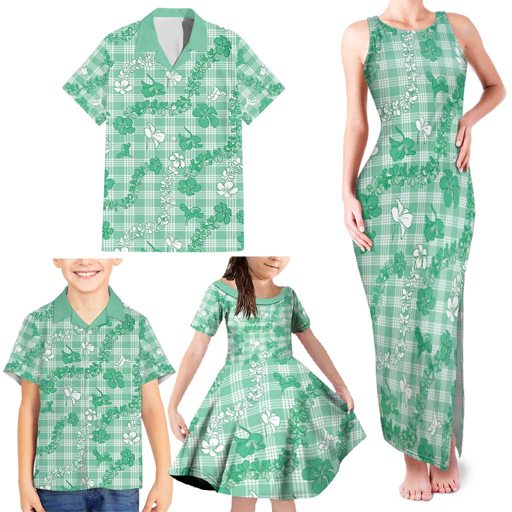 Omaomao Aloha Hawaii Family Matching Tank Maxi Dress and Hawaiian Shirt Plumeria Lei With Palaka Motif - Polynesian Pride