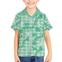Omaomao Aloha Hawaii Kid Hawaiian Shirt Plumeria Lei With Palaka Motif LT14 Kid Green - Polynesian Pride