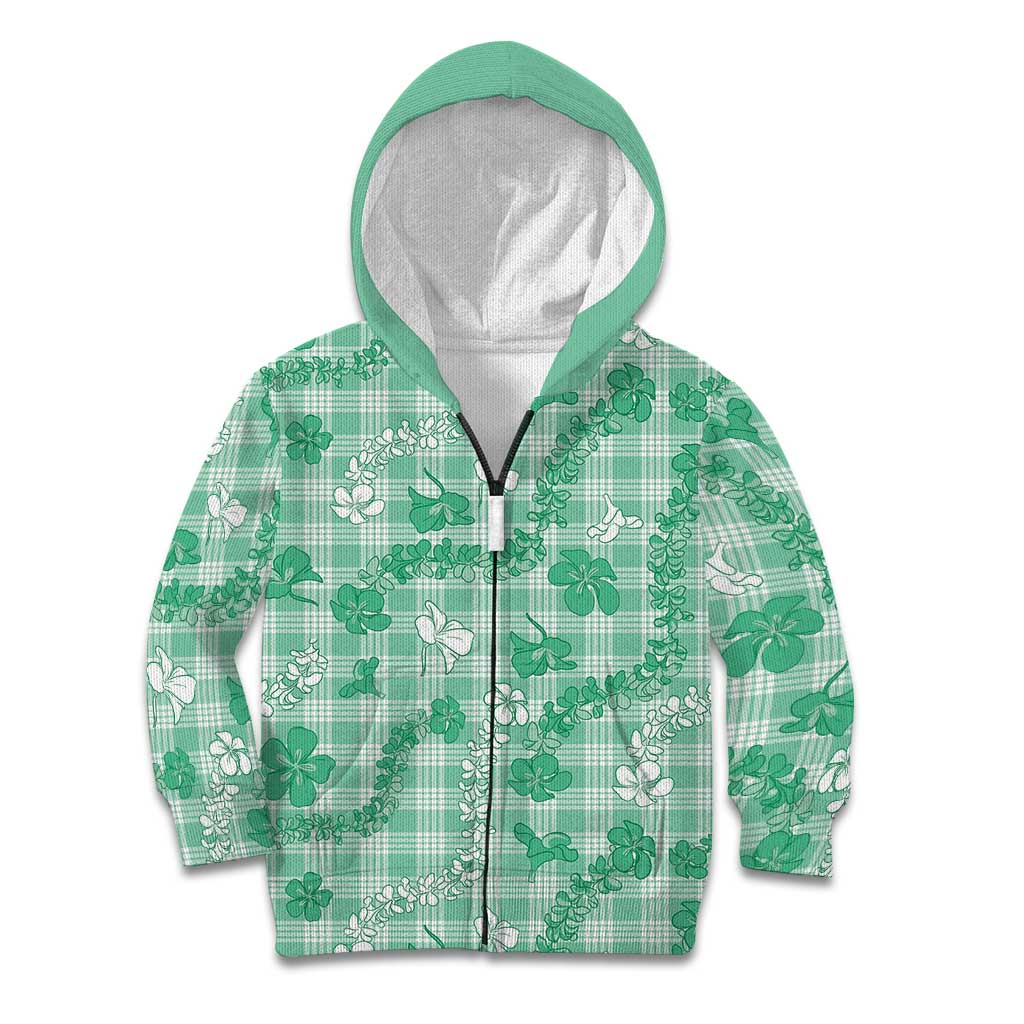Omaomao Aloha Hawaii Kid Hoodie Plumeria Lei With Palaka Motif LT14 Zip Hoodie Green - Polynesian Pride