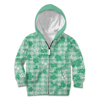 Omaomao Aloha Hawaii Kid Hoodie Plumeria Lei With Palaka Motif LT14 Zip Hoodie Green - Polynesian Pride