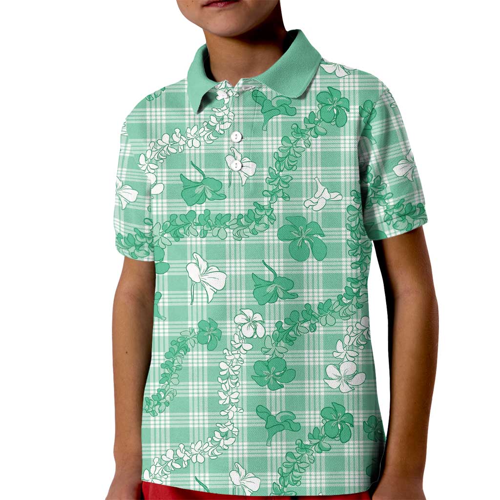 Omaomao Aloha Hawaii Kid Polo Shirt Plumeria Lei With Palaka Motif LT14 Kid Green - Polynesian Pride