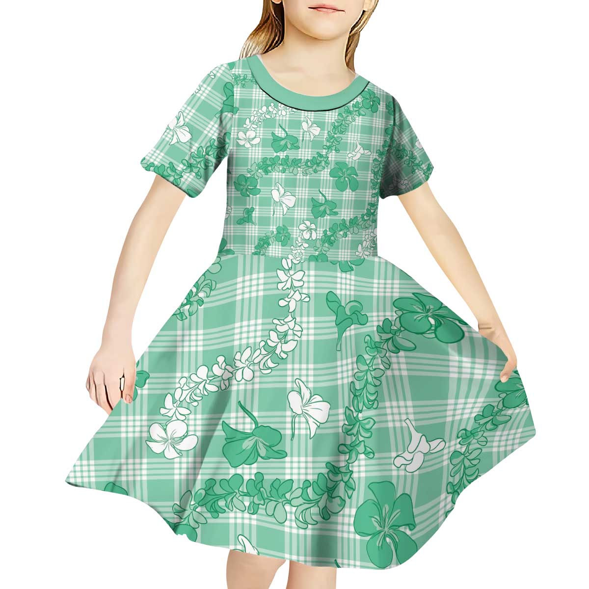 Omaomao Aloha Hawaii Kid Short Sleeve Dress Plumeria Lei With Palaka Motif LT14 - Polynesian Pride