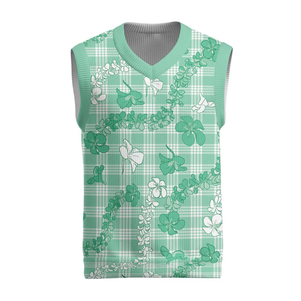 Omaomao Aloha Hawaii Christmas Knitted V-Neck Vest Plumeria Lei With Palaka Motif LT14 Green - Polynesian Pride