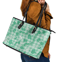 Omaomao Aloha Hawaii Leather Tote Bag Plumeria Lei With Palaka Motif - Polynesian Pride