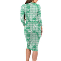 Omaomao Aloha Hawaii Long Sleeve Bodycon Dress Plumeria Lei With Palaka Motif LT14 - Polynesian Pride