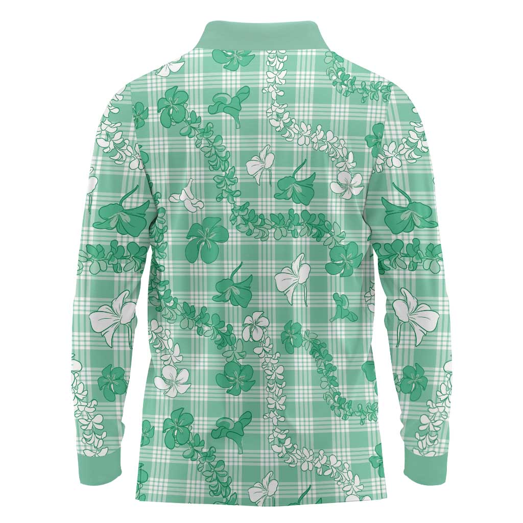 Omaomao Aloha Hawaii Long Sleeve Polo Shirt Plumeria Lei With Palaka Motif LT14 - Polynesian Pride